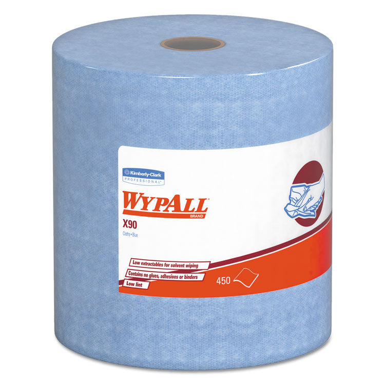 WypAll - X90 Cloths, Jumbo Roll, 2-Ply, 11.1 x 13.4, Denim Blue, 450/Roll