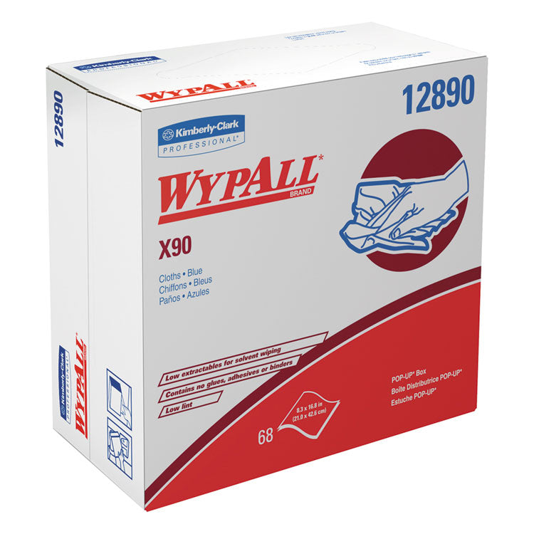 WypAll - X90 Cloths, POP-UP Box, 2-Ply, 8.3 x 16.8, Denim Blue, 68/Box, 5 Boxes/Carton