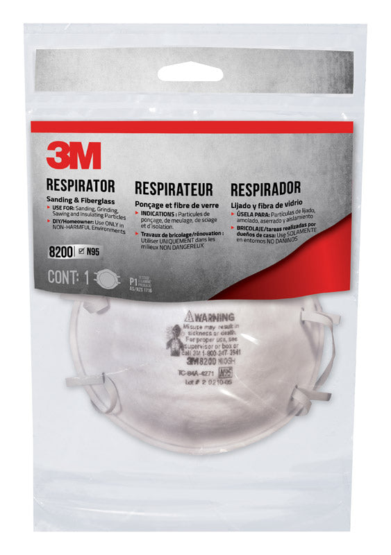 3M - 3M N95 Sanding and Fiberglass Cup Disposable Respirator White One Size Fits All 1 pk