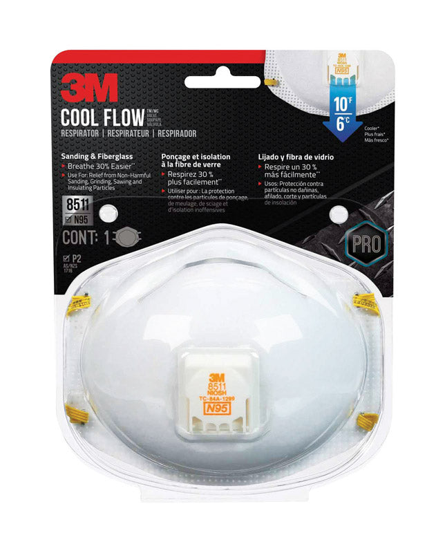 3M - 3M Cool Flow N95 Sanding and Fiberglass Cup Disposable Respirator Pro-Series Valved White 1 pk - Case of 12