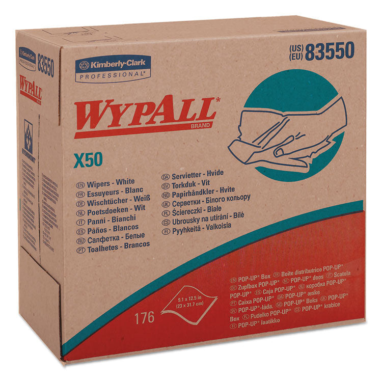 WypAll - X50 Cloths, POP-UP Box, 12.5 x 9.1, White, 176/Box, 10 Boxes/Carton