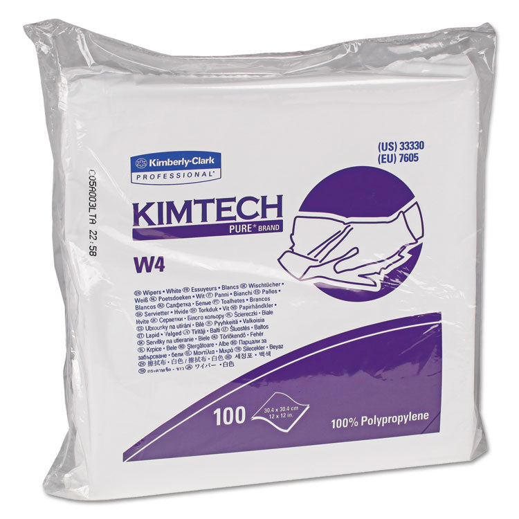 Kimtech - W4 Critical Task Wipers, Flat Double Bag, 12 x 12, White, 100/Bag, 5 Bags/Carton