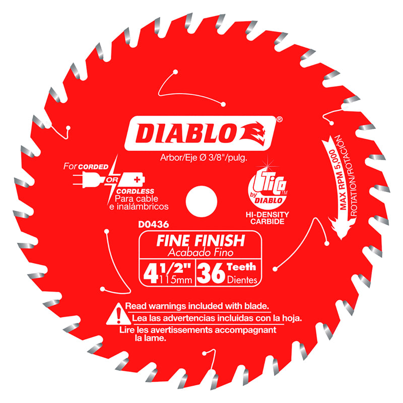 DIABLO - Diablo 4-1/2 in. D X 3/8 in. Fine Finish TiCo Hi-Density Carbide Circular Saw Blade 36 teeth 1 pk