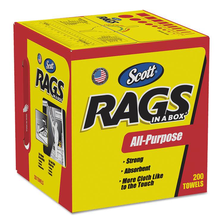 Scott - Rags in a Box, POP-UP Box, 10 x 12, White, 200/Box, 8 Boxes/Carton