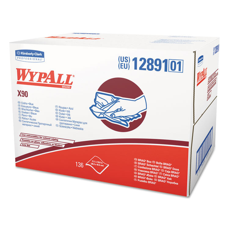 WypAll - X90 Cloths, BRAG Box, 2-Ply, 11.1 x 16.8, Denim Blue, 136/Carton