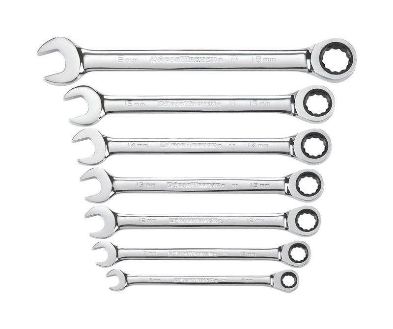 GEARWRENCH - GearWrench 12 Point Metric Ratcheting Combination Wrench Set 7 pc