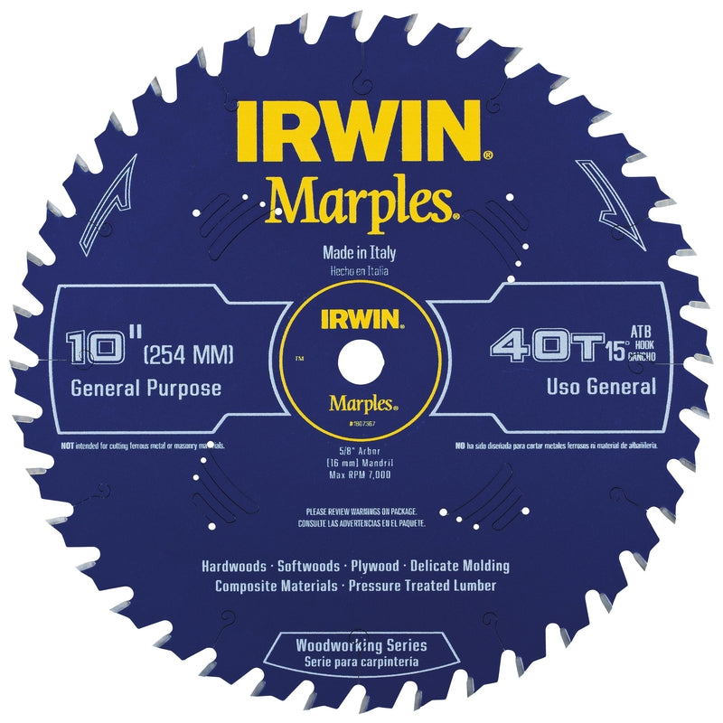 IRWIN - Irwin Marples 10 in. D X 5/8 in. Woodworking Carbide Circular Saw Blade 40 teeth 1 pk