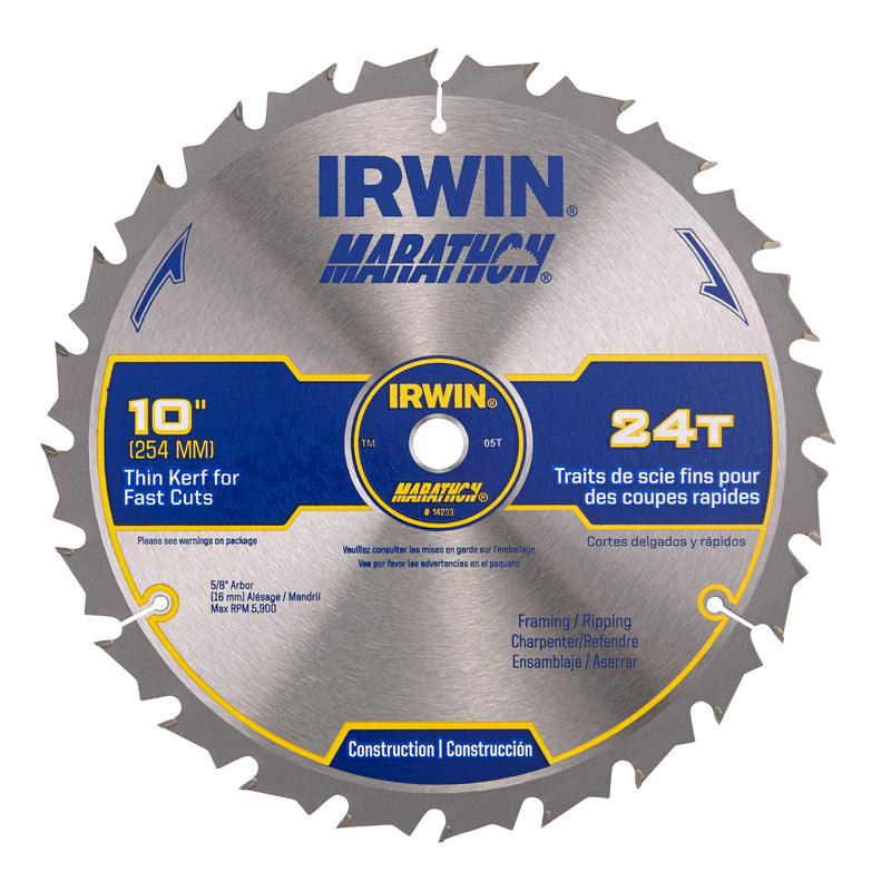 IRWIN - Irwin Marathon 10 in. D X 5/8 in. Carbide Circular Saw Blade 24 teeth 1 pk