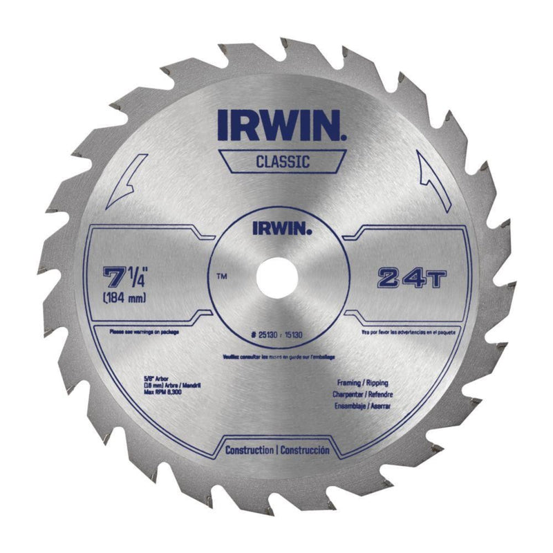 IRWIN - Irwin 7-1/4 in. D X 5/8 in. Classic Carbide Circular Saw Blade 24 teeth 1 pk [15130G]