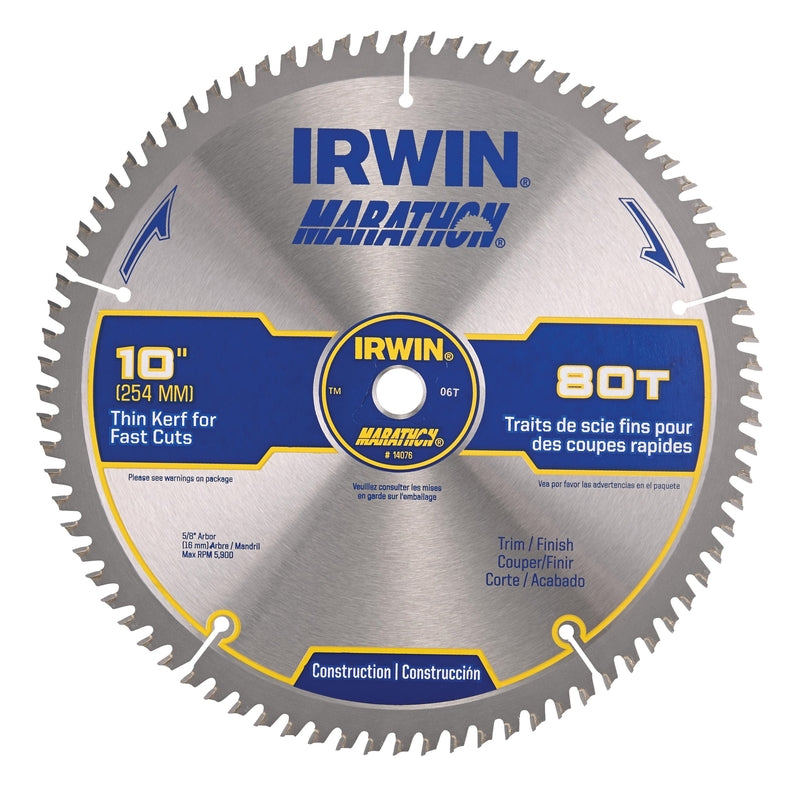 IRWIN - Irwin Marathon 10 in. D X 5/8 in. Carbide Circular Saw Blade 80 teeth 1 pk