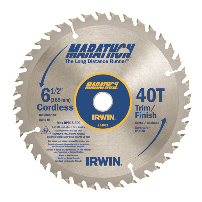 IRWIN - Irwin Marathon 6-1/2 in. D X 5/8 in. Carbide Circular Saw Blade 40 teeth 1 pk