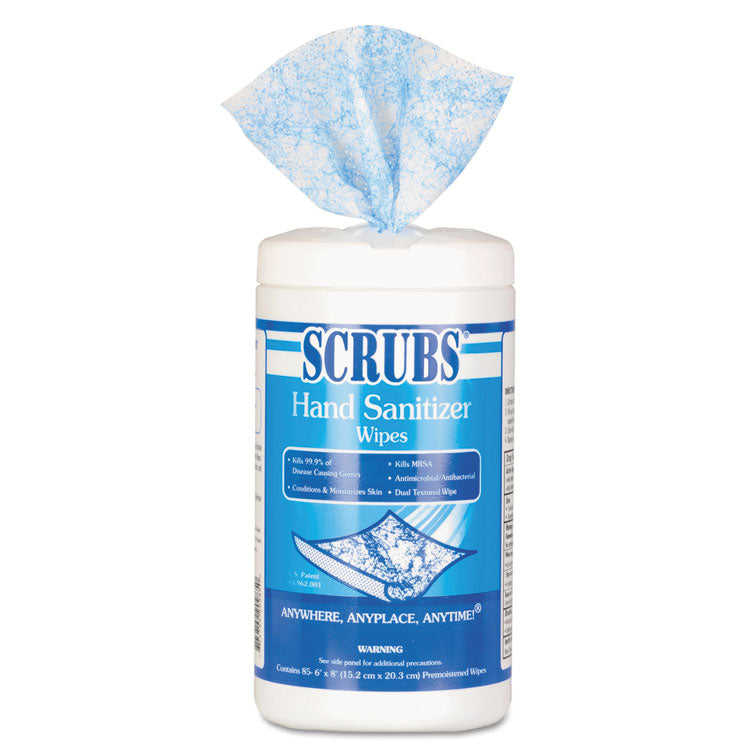 SCRUBS - Hand Sanitizer Wipes, 6 x 8, Unscented, Blue/White, 85/Canisters, 6 Canisters/Carton