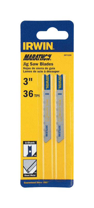 IRWIN - Irwin Marathon 3 in. Bi-Metal U-Shank Jig Saw Blade 36 TPI 2 pk