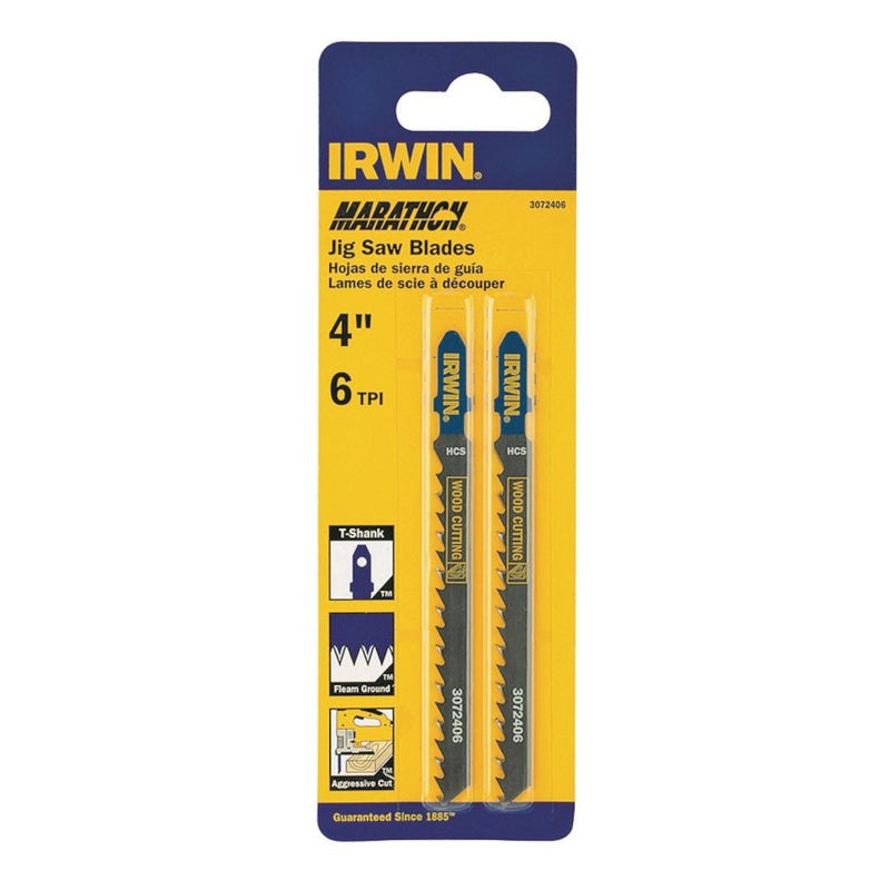 IRWIN - Irwin Marathon 4 in. Carbon Steel T-Shank Jig Saw Blade 6 TPI 2 pk