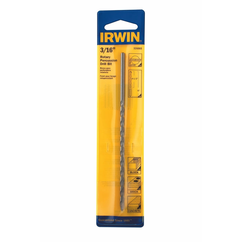 IRWIN - Irwin 3/16 in. X 6 in. L Chrome Vanadium Steel Percussion Drill Bit Straight Shank 1 pk