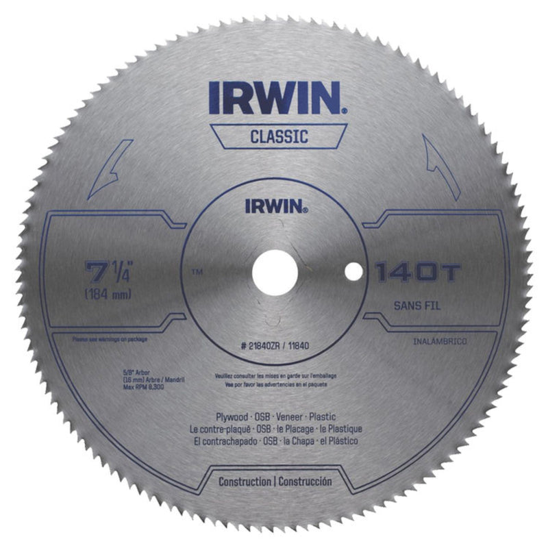 IRWIN - Irwin 7-1/4 in. D X 5/8 in. Steel Circular Saw Blade 140 teeth 1 pk - Case of 10