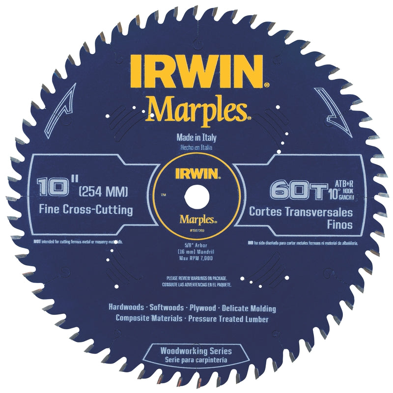 IRWIN - Irwin Marples 10 in. D X 5/8 in. Woodworking Carbide Circular Saw Blade 60 teeth 1 pk