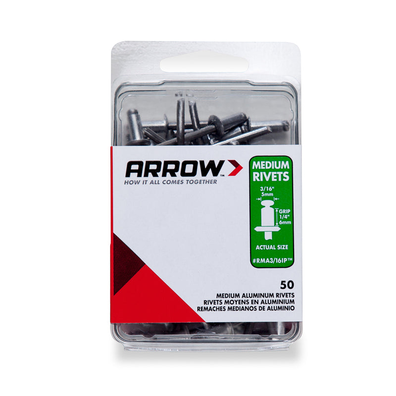 ARROW - Arrow 3/16 in. D X 1/4 in. Aluminum Medium Rivets Silver 50 pk