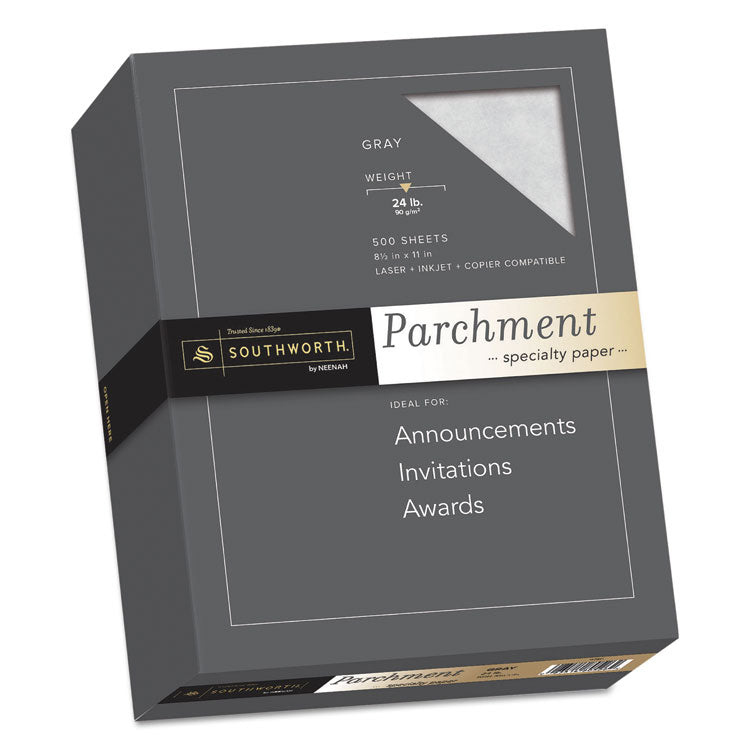 Southworth - Parchment Specialty Paper, 24 lb Bond Weight, 8.5 x 11, Gray, 500/Ream