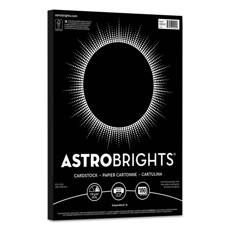 Astrobrights - Color Cardstock, 65 lb Cover Weight, 8.5 x 11, Eclipse Black, 100/Pack