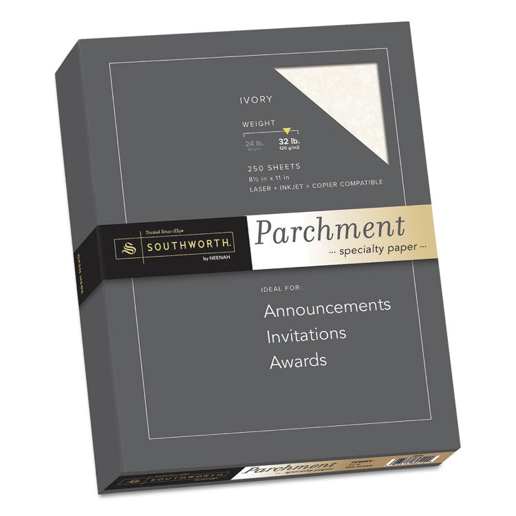 Southworth - Parchment Specialty Paper, 32 lb Bond Weight, 8.5 x 11, Ivory, 250/Pack