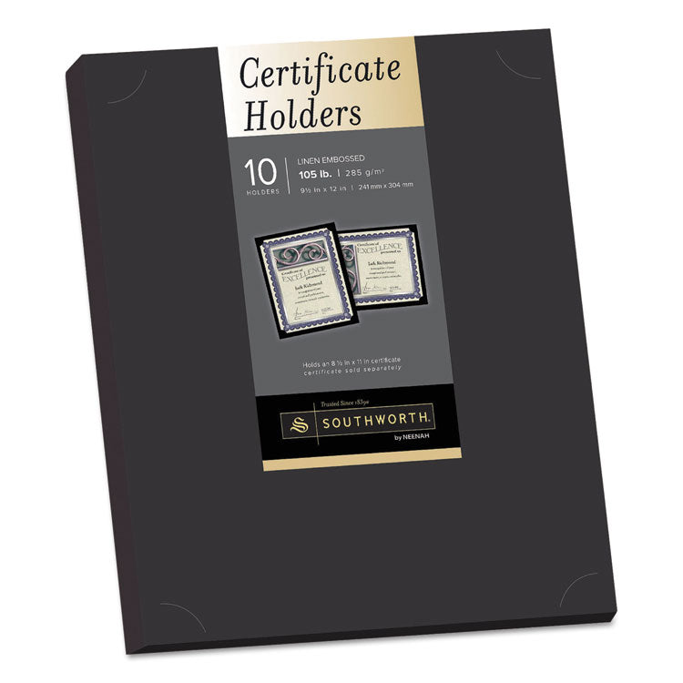 Southworth - Certificate Holder, Black, 105lb Linen Stock, 12 x 9.5, 10/Pack