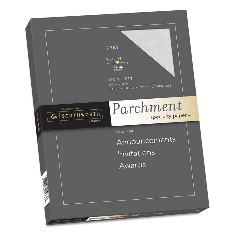 Southworth - Parchment Specialty Paper, 24 lb Bond Weight, 8.5 x 11, Gray, 100/Pack