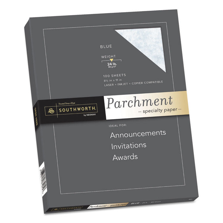 Southworth - Parchment Specialty Paper, 24 lb Bond Weight, 8.5 x 11, Blue, 100/Pack