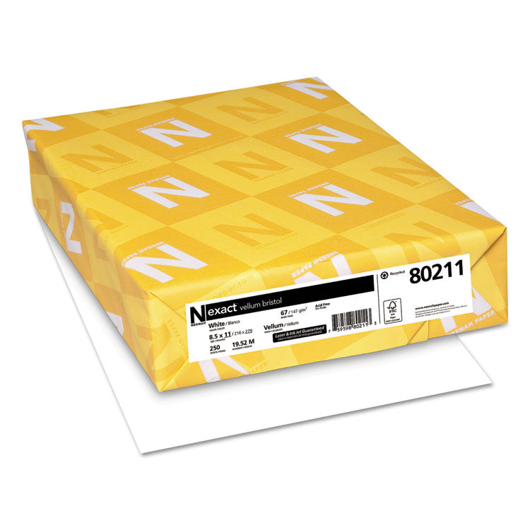 Neenah Paper - Exact Vellum Bristol Cover Stock, 94 Bright, 67 lb Bristol Weight, 8.5 x 11, White, 250/Pack