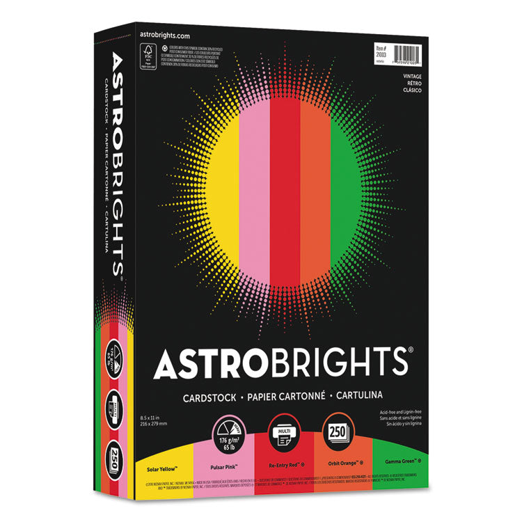 Astrobrights - Color Cardstock -"Vintage" Assortment, 65 lb Cover Weight, 8.5 x 11, Assorted, 250/Pack