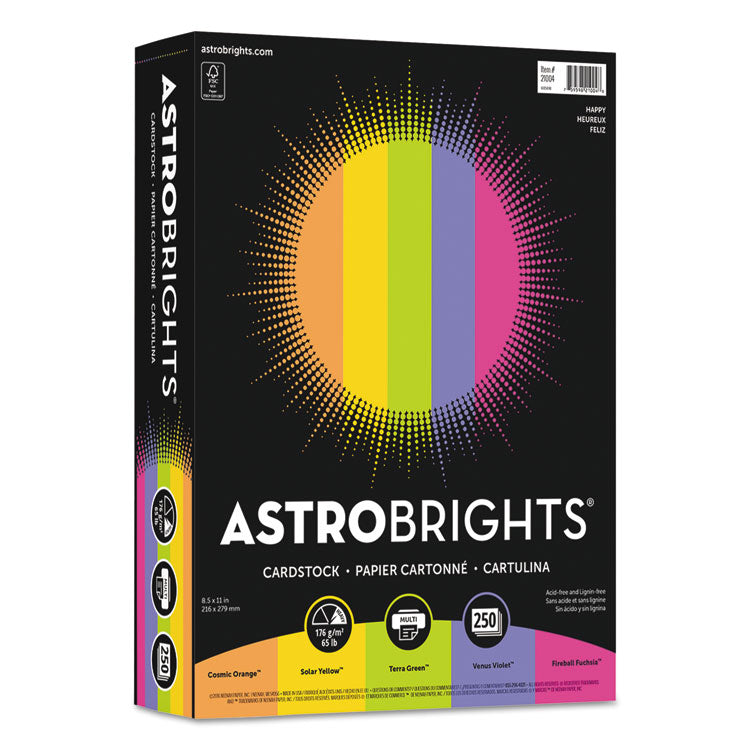Astrobrights - Color Cardstock -"Happy" Assortment, 65 lb Cover Weight, 8.5 x 11, Assorted, 250/Pack