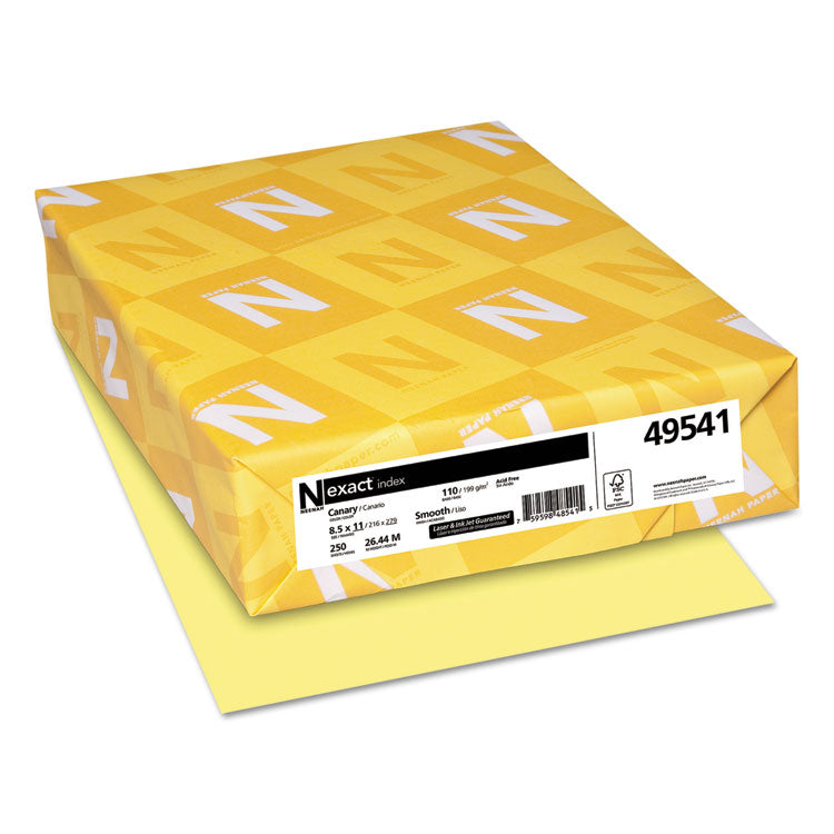 Neenah Paper - Exact Index Card Stock, 110 lb Index Weight, 8.5 x 11, Canary, 250/Pack