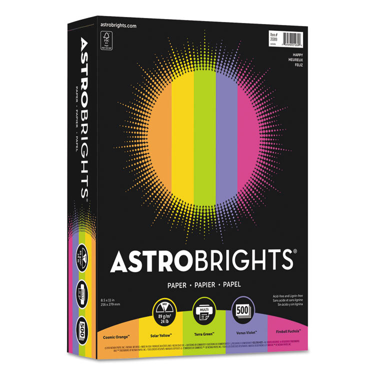 Astrobrights - Color Paper - "Happy" Assortment, 24 lb Bond Weight, 8.5 x 11, Assorted Happy Colors, 500/Ream