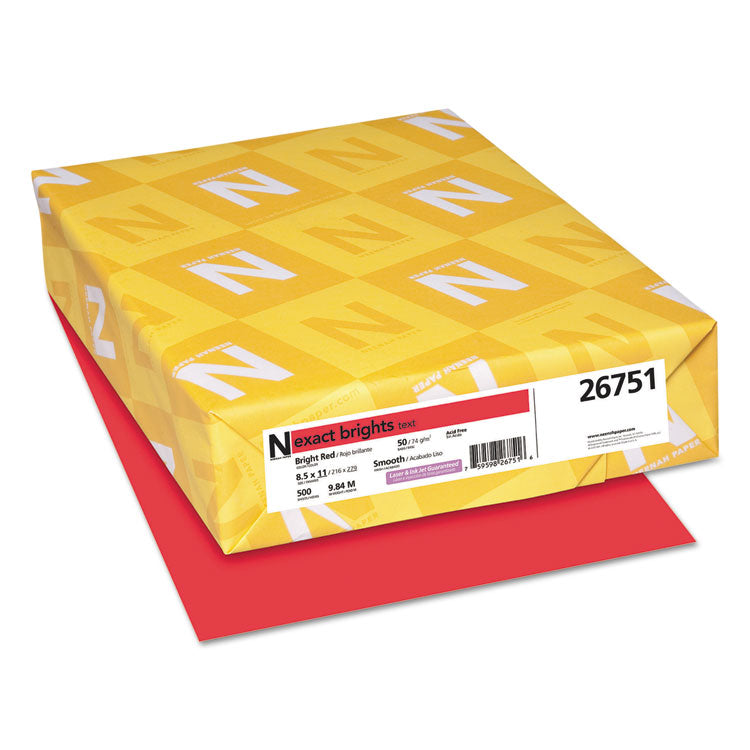 Neenah Paper - Exact Brights Paper, 20 lb Bond Weight, 8.5 x 11, Bright Red, 500/Ream