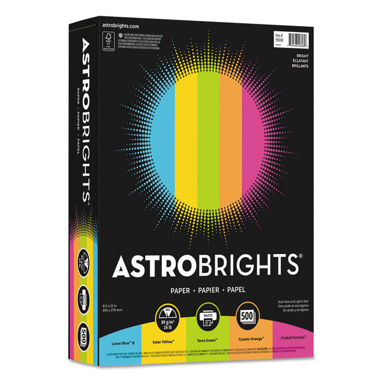 Astrobrights - Color Paper -"Bright" Assortment, 24 lb Bond Weight, 8.5 x 11, Assorted Bright Colors, 500/Ream