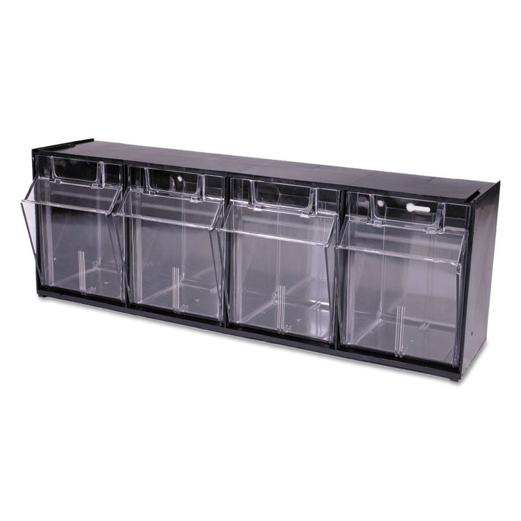 deflecto - Tilt Bin Interlocking Multi-Bin Storage Organizer, 4 Sections, 23.63" x 6.63" x 8.13", Black/Clear