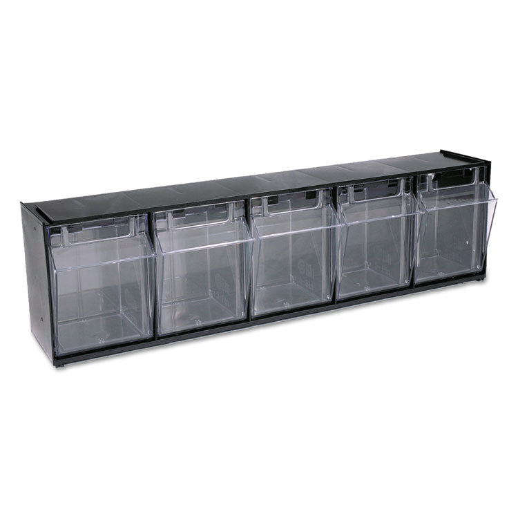 deflecto - Tilt Bin Interlocking Multi-Bin Storage Organizer, 5 Sections, 23.63" x 5.25" x 6.5", Black/Clear