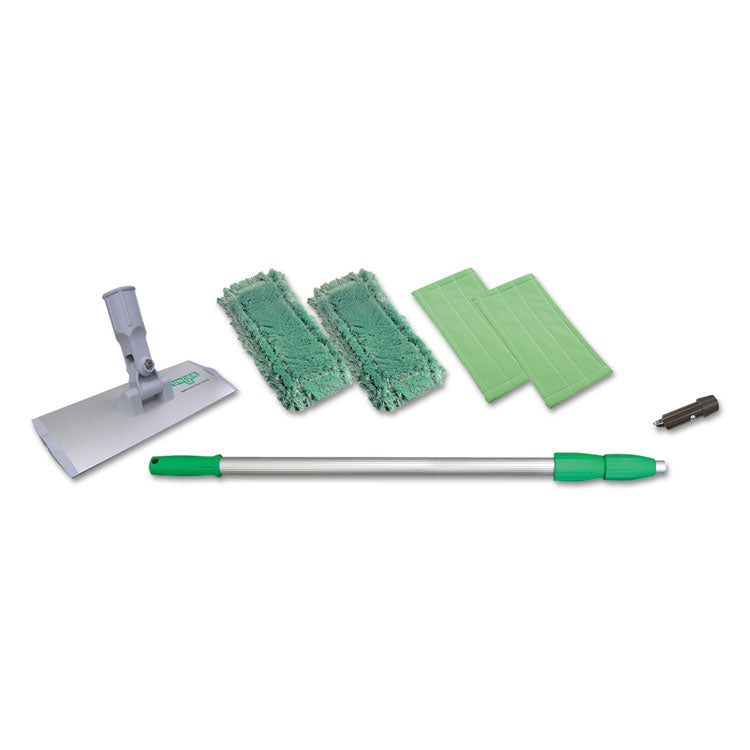 Unger - SpeedClean Window Cleaning Kit, Aluminum, 72" Extension Pole, 8" Pad Holder, Silver/Green