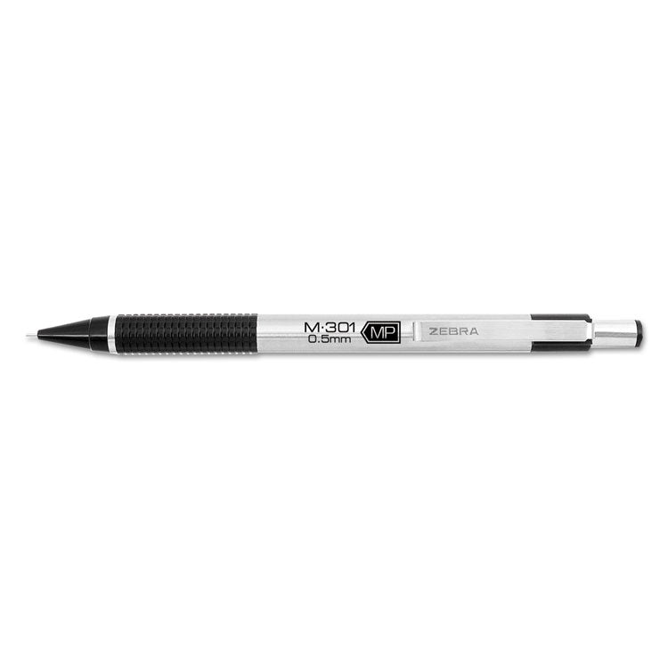 Zebra - M-301 Mechanical Pencil, 0.5 mm, HB (#2.5), Black Lead, Steel/Black Accents Barrel, Dozen