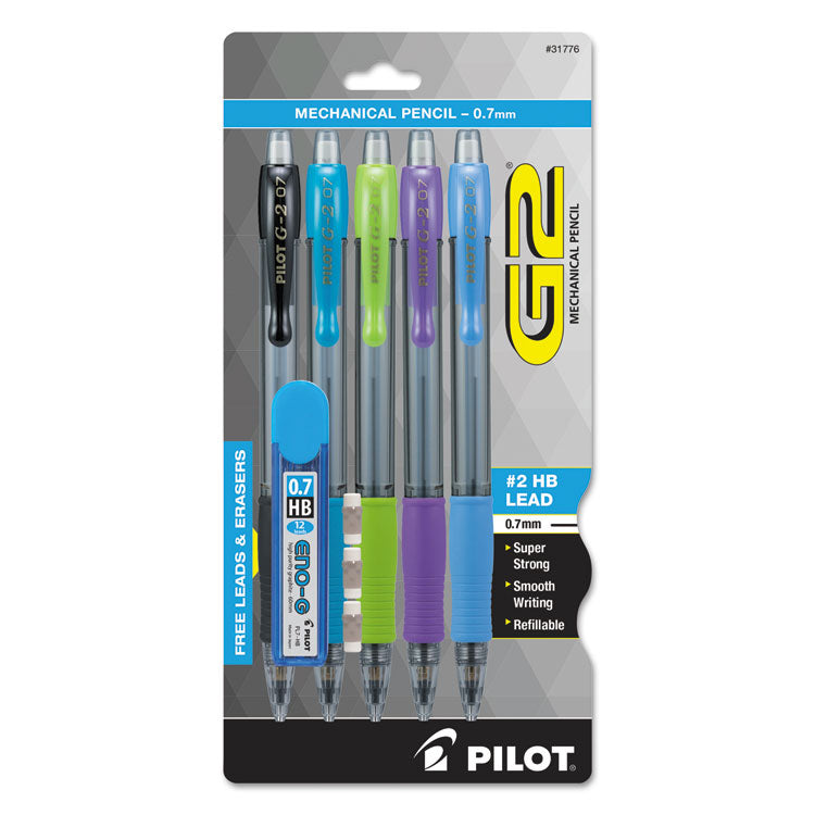 Pilot - G2 Mechanical Pencil, 0.7 mm, HB (#2.5), Black Lead, Assorted Barrel Colors, 5/Pack