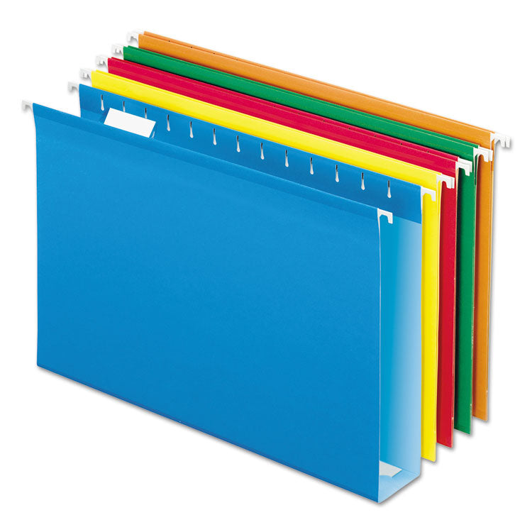 Pendaflex - Extra Capacity Reinforced Hanging File Folders with Box Bottom, 2" Capacity, Legal Size, 1/5-Cut Tabs, Assorted Colors,25/BX