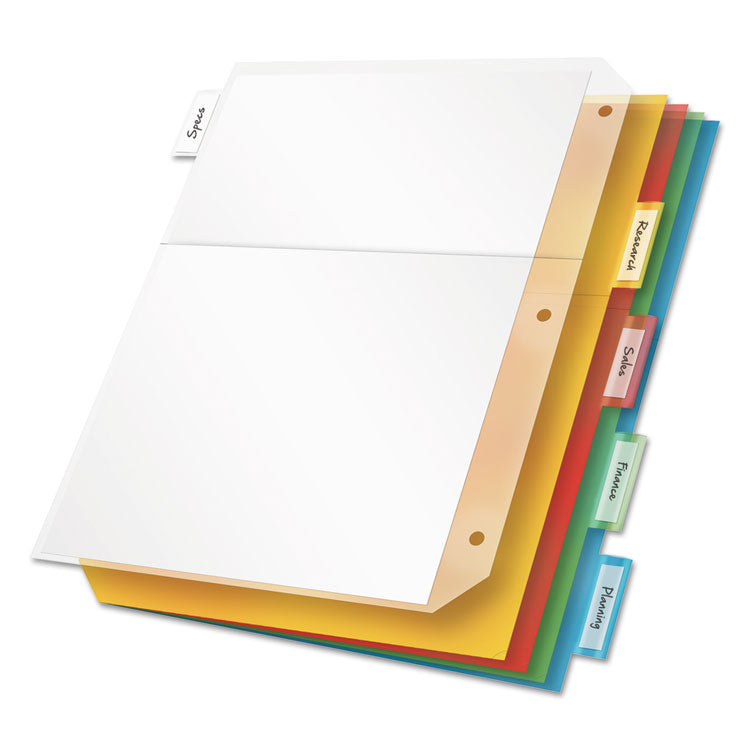 Cardinal - Poly Ring Binder Pockets, 8.5 x 11, Letter, Assorted Colors, 5/Pack