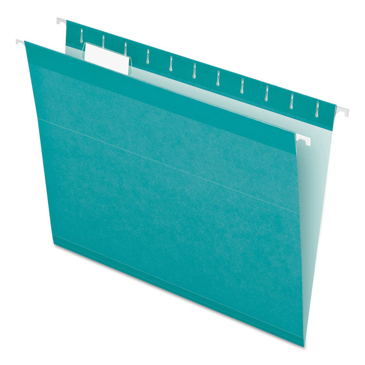 Pendaflex - Colored Reinforced Hanging Folders, Letter Size, 1/5-Cut Tabs, Aqua, 25/Box