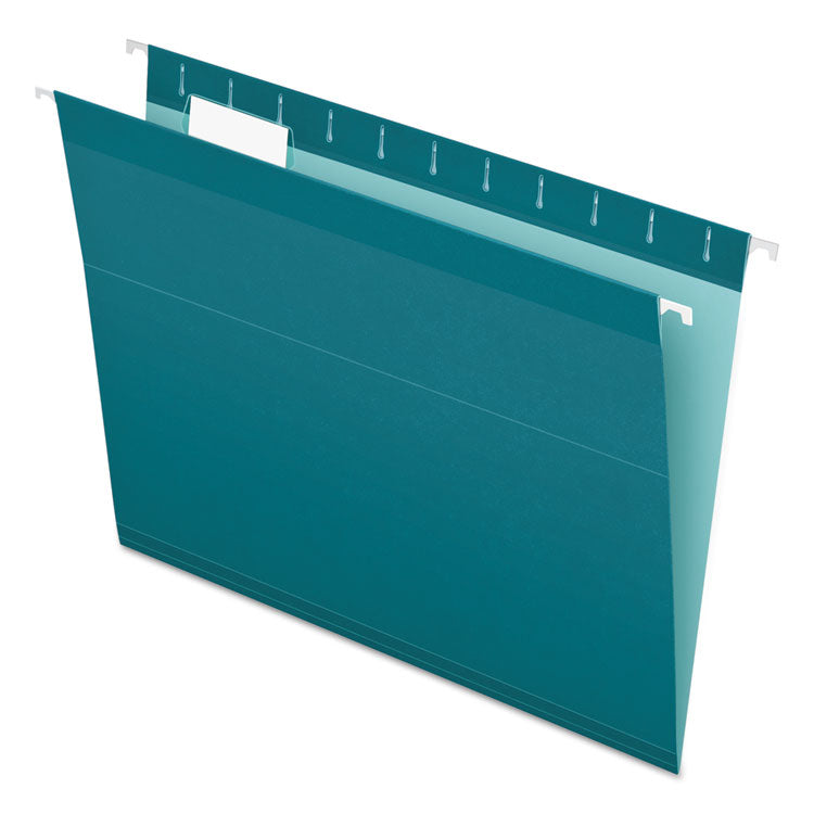 Pendaflex - Colored Reinforced Hanging Folders, Letter Size, 1/5-Cut Tabs, Teal, 25/Box