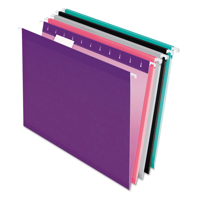 Pendaflex - Colored Reinforced Hanging Folders, Letter Size, 1/5-Cut Tabs, Assorted Bold Colors, 25/Box