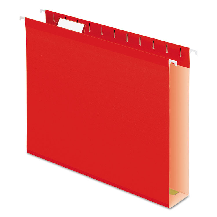 Pendaflex - Extra Capacity Reinforced Hanging File Folders with Box Bottom, 2" Capacity, Letter Size, 1/5-Cut Tabs, Red, 25/Box