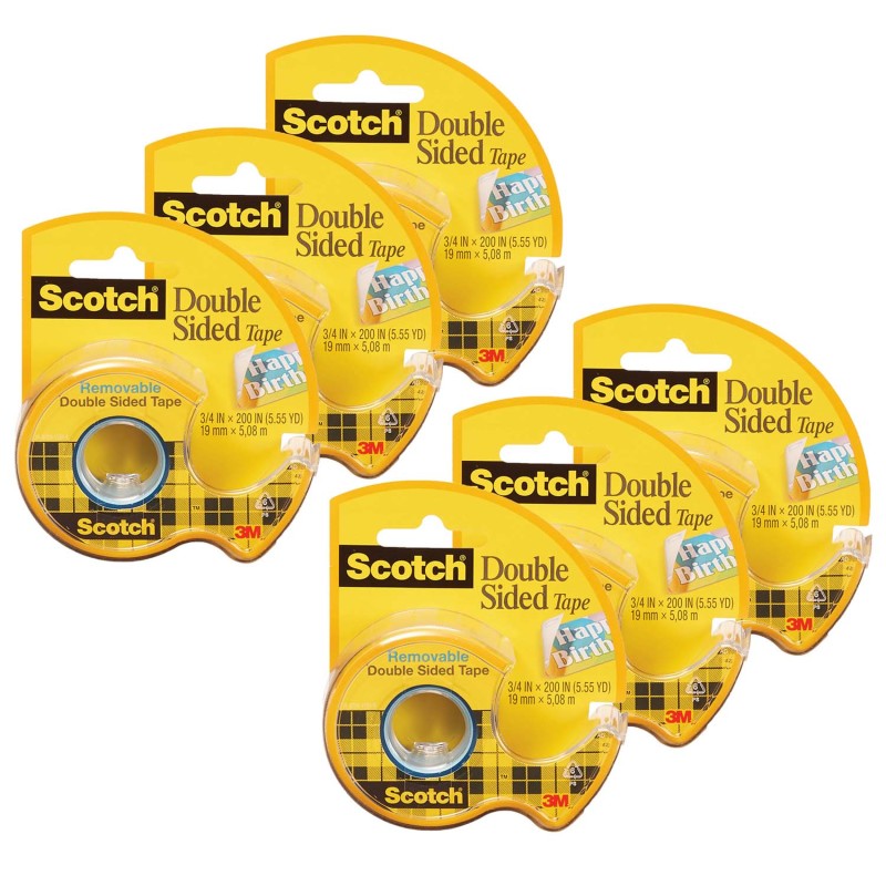 SCOTCH - Removable Double Sided Tape, 3/4" x 200", 6 Rolls