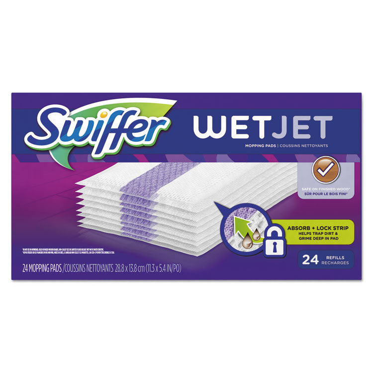 Swiffer - WetJet System Refill Cloths, 11.3" x 5.4", White, 24/Box, 4/Carton