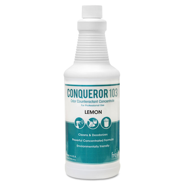 Fresh Products - Conqueror 103 Odor Counteractant Concentrate, Lemon, 32 oz Bottle, 12/Carton