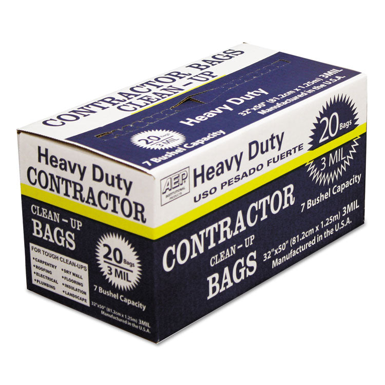 AEP Industries Inc. - Heavy-Duty Contractor Clean-Up Bags, 60 gal, 3 mil, 32" x 50", Black, 20/Carton